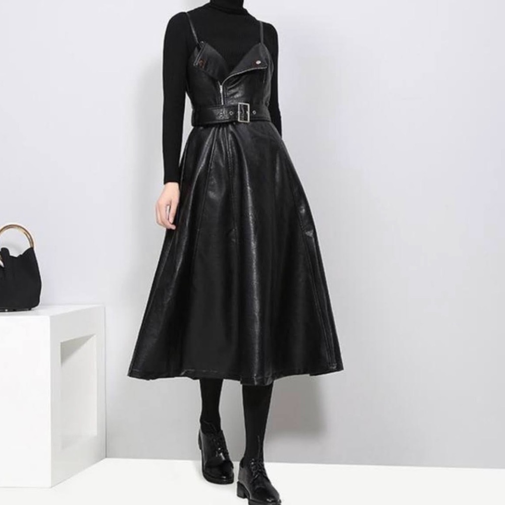 Marigold Shadows Faux Leather Dress